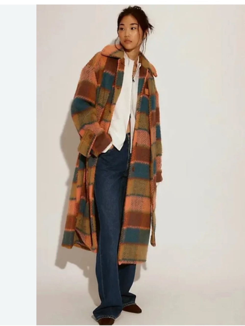 Free People Dalton plaid wool coat block plaid Small S